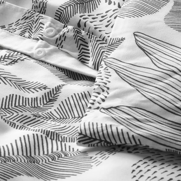 BROKDRACENA duvet cover and pillowcase, white/black, 150x200/50x80 cm