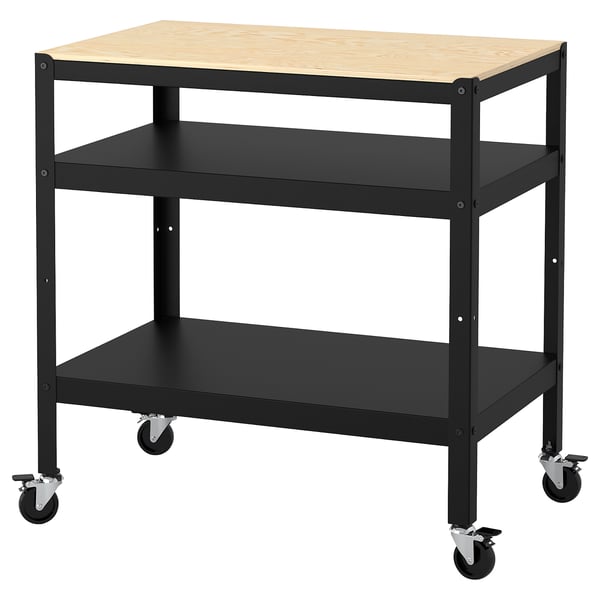 BROR trolley, black/pine plywood, 85x55 cm
