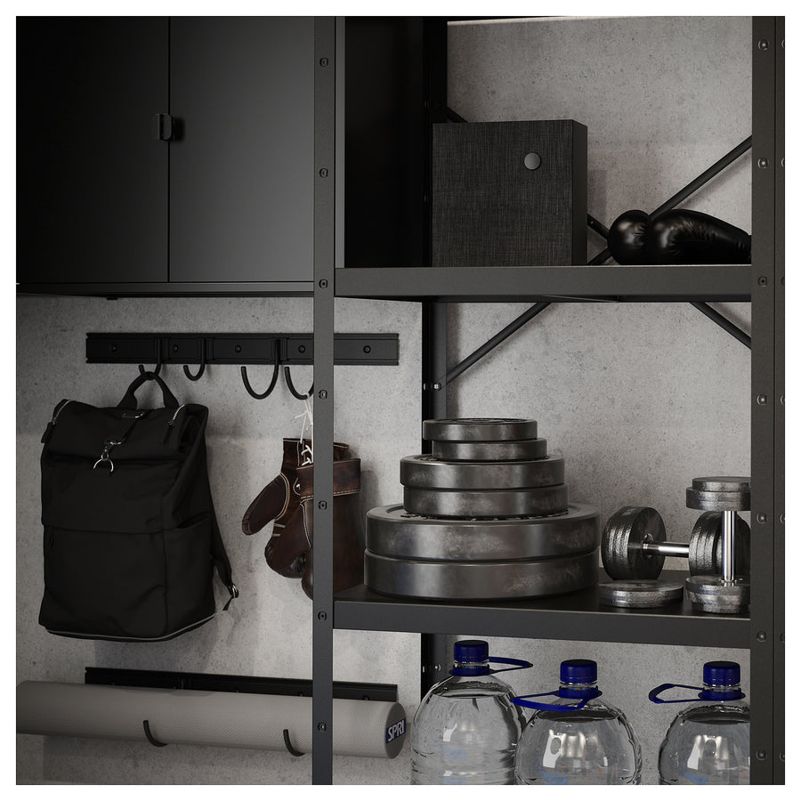 BROR storage w shelves/cabinet/trolley, black/pine plywood