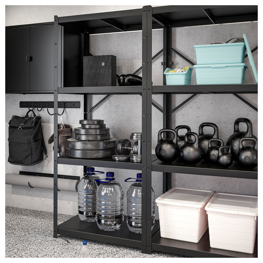 BROR storage w shelves/cabinet/trolley, black/pine plywood