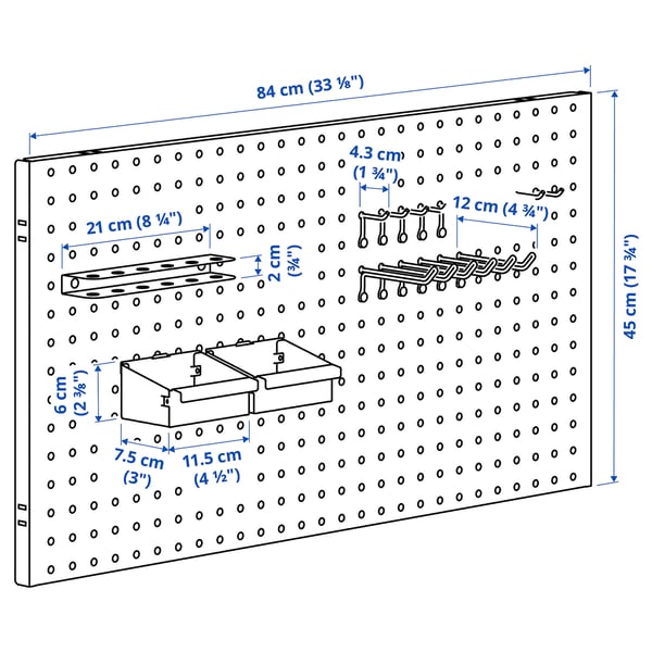 BROR wall shelf combination, with pegboard/black, 88x30/45x180 cm