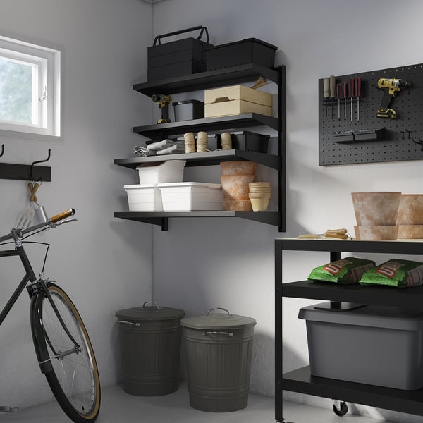BROR wall shelf combination, black, 88x30/45x90 cm