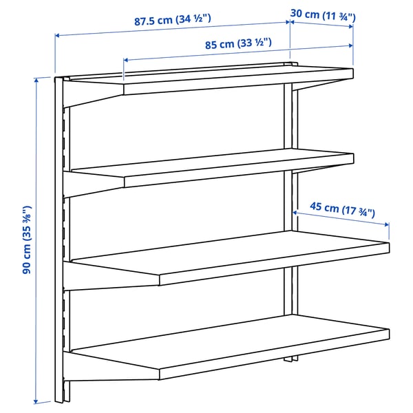BROR wall shelf combination, black, 88x30/45x90 cm