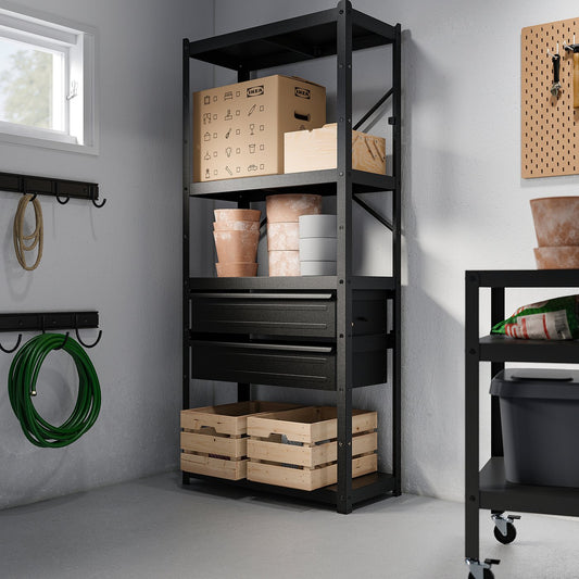BROR shelving unit with drawers/shelves, black, 85x40x190 cm