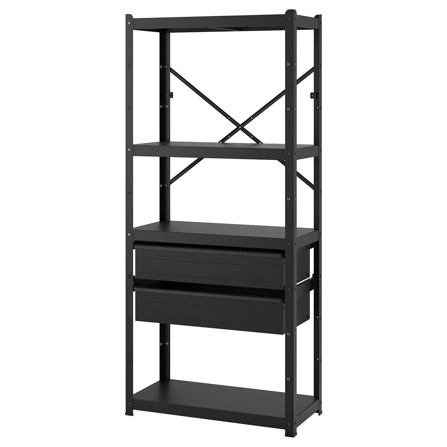 BROR shelving unit with drawers/shelves, black, 85x40x190 cm