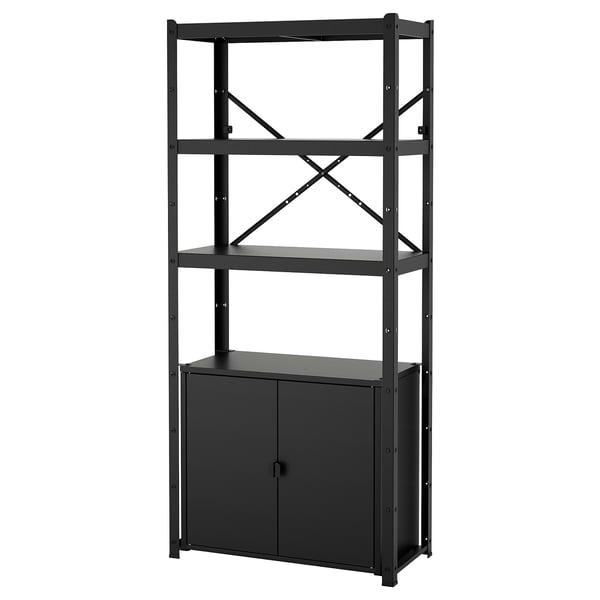 BROR shelving unit with cabinet, black, 85x40x190 cm