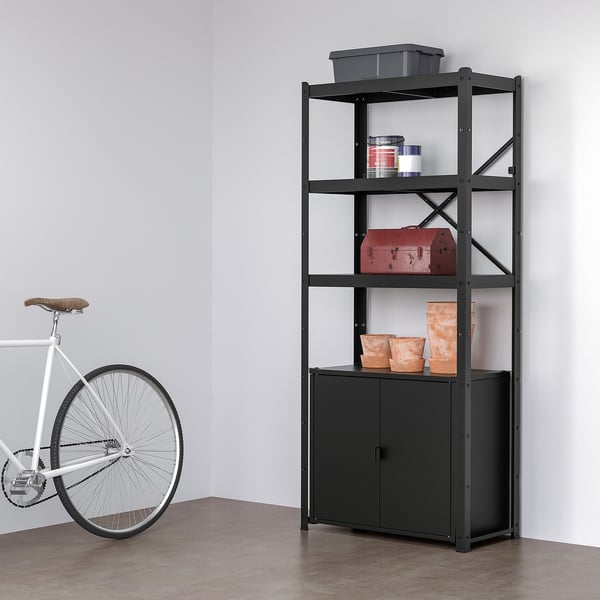 BROR shelving unit with cabinet, black, 85x40x190 cm
