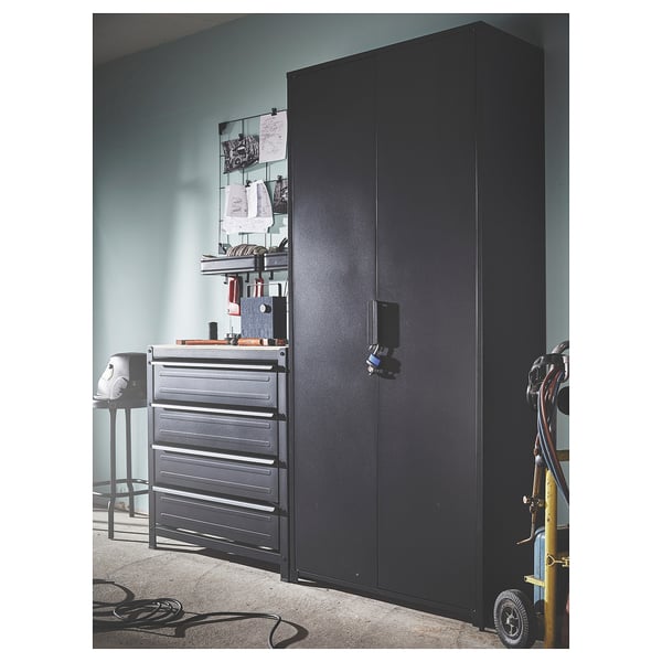 BROR shelving unit w cabinets/drawers, black, 170x40x191 cm