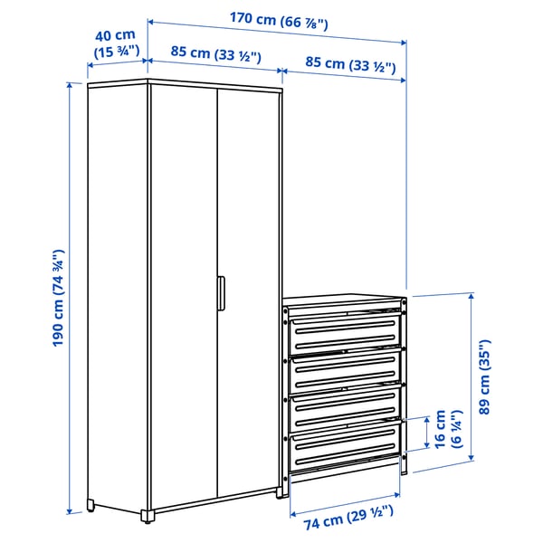 BROR shelving unit w cabinets/drawers, black, 170x40x191 cm
