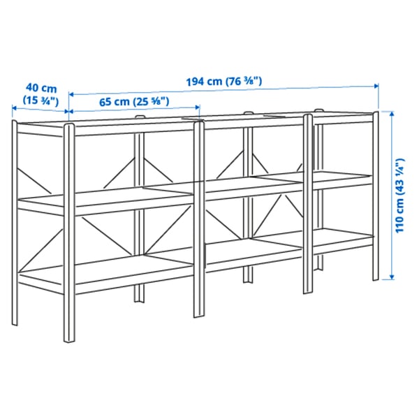 BROR shelving unit, black/wood, 194x40x110 cm