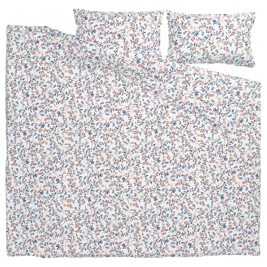 BRUDKRUSBÄR duvet cover and 2 pillowcases, white multicolour/floral pattern, 240x220/50x80 cm