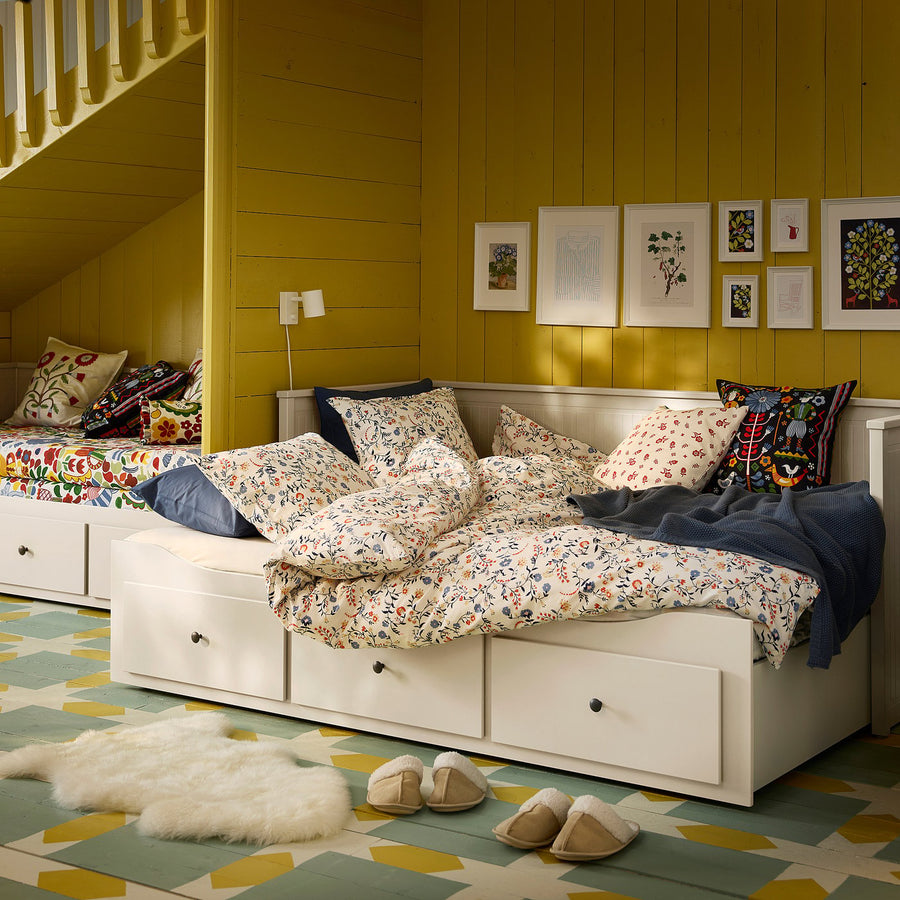 BRUDKRUSBÄR duvet cover and 2 pillowcases, white multicolour/floral pattern, 240x220/50x80 cm