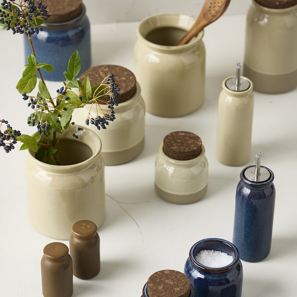 BRUGDHAJ jar with lid, beige, 1 l