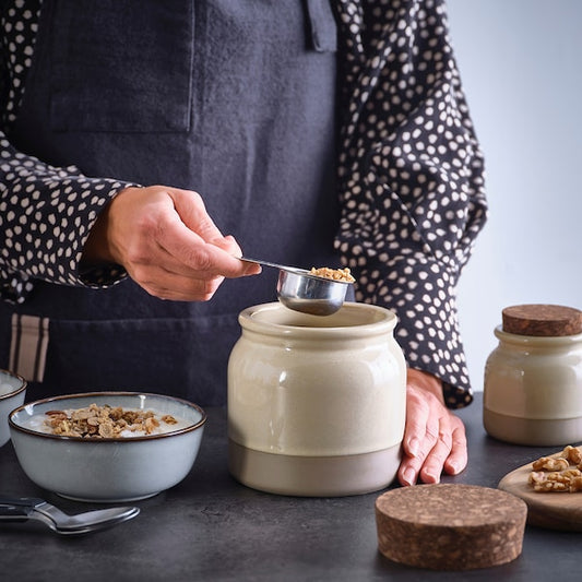BRUGDHAJ jar with lid, beige, 1 l