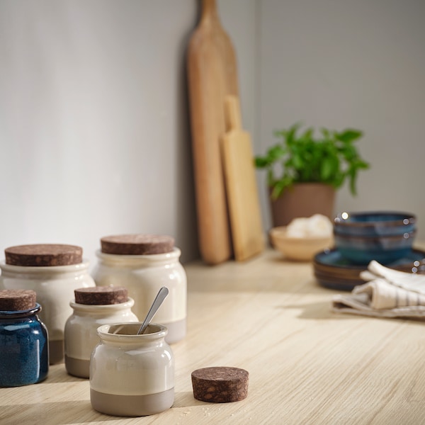 BRUGDHAJ jar with lid, beige, 1 l