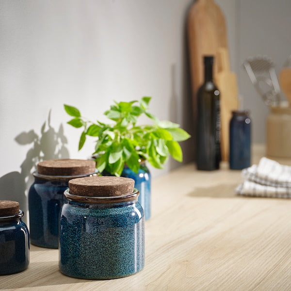 BRUGDHAJ jar with lid, blue, 1 l