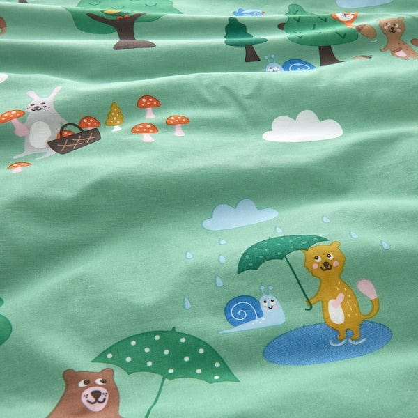 Ikea BRUMMIG - Duvet cover and pillowcase, forest animal pattern/multicolour, 150x200/50x80 cm