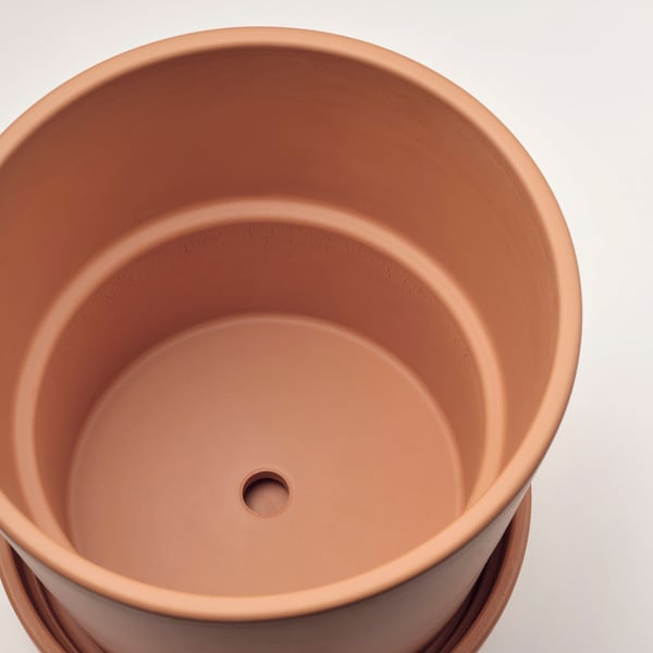 BRUNBÄR plant pot with saucer, outdoor terracotta, 15 cm