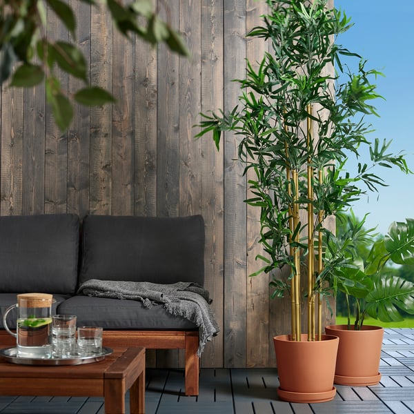 BRUNBÄR plant pot with saucer, outdoor terracotta, 24 cm