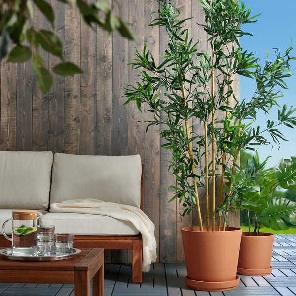 BRUNBÄR plant pot with saucer, outdoor terracotta, 32 cm