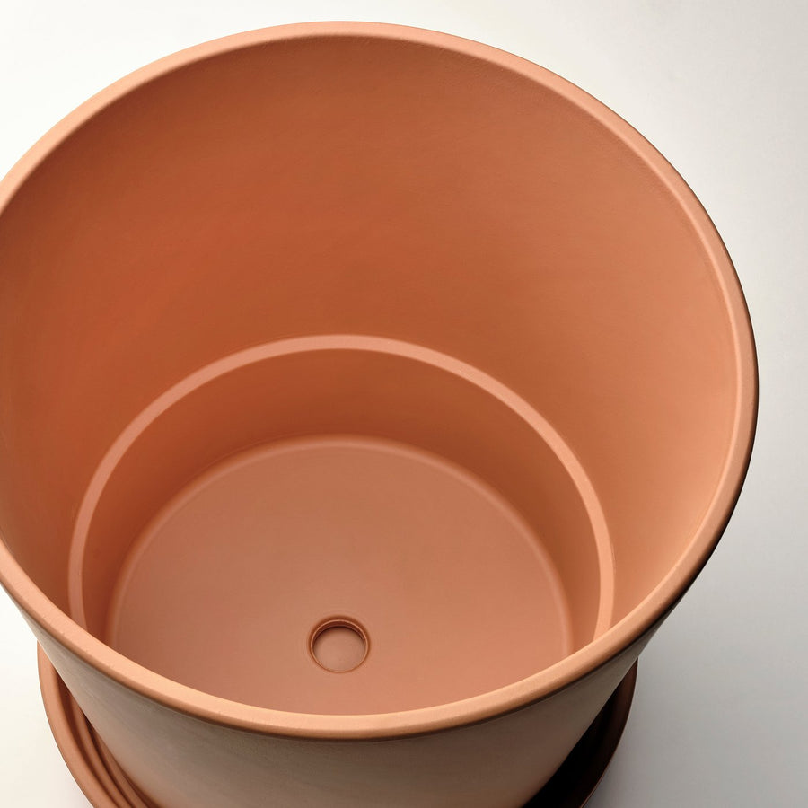 BRUNBÄR plant pot with saucer, outdoor terracotta, 36 cm