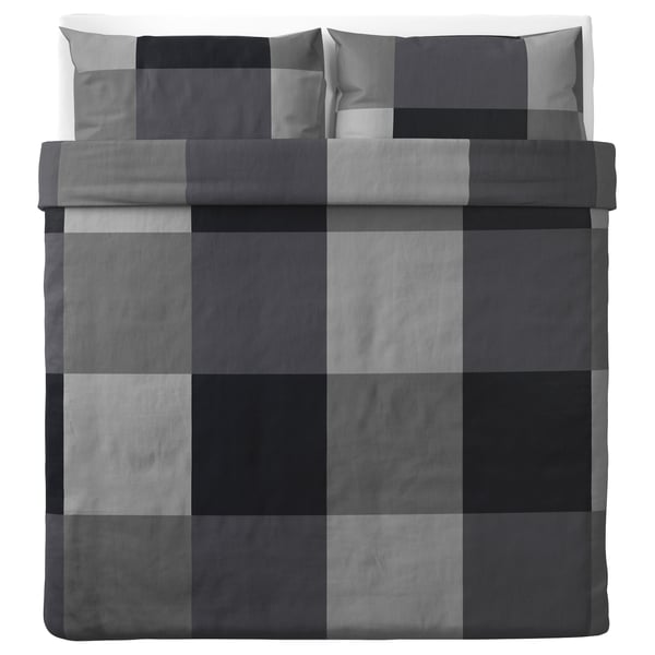 BRUNKRISSLA duvet cover and 2 pillowcases, black, 240x220/50x80 cm