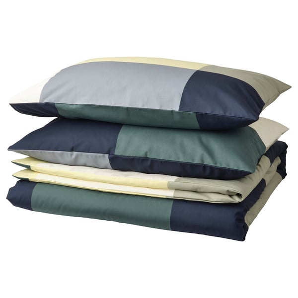 BRUNKRISSLA duvet cover and 2 pillowcases, green/multicolour, 200x200/50x80 cm