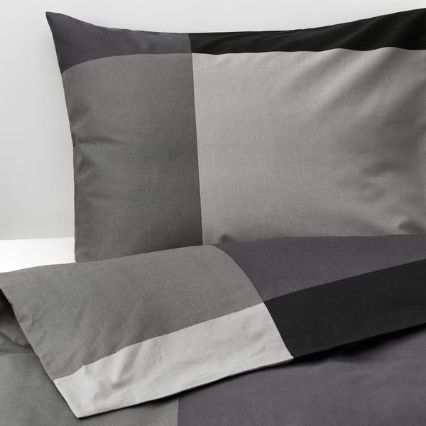 BRUNKRISSLA duvet cover and pillowcase, black, 150x200/50x80 cm