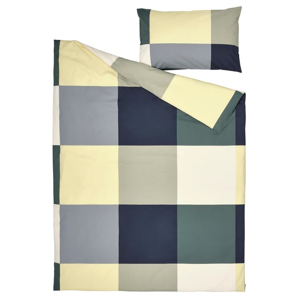 BRUNKRISSLA duvet cover and pillowcase, green/multicolour, 150x200/50x80 cm