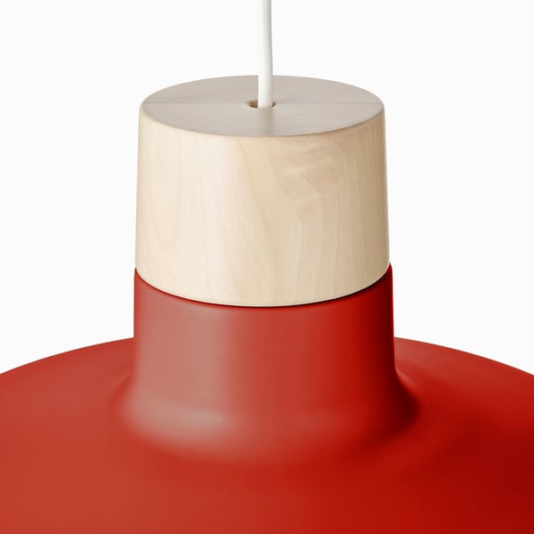 BUNKEFLO pendant lamp, red/birch, 36 cm