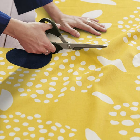 BUSKOPUNTIA pre-cut fabric, yellow black/white/dot pattern, 150x300 cm