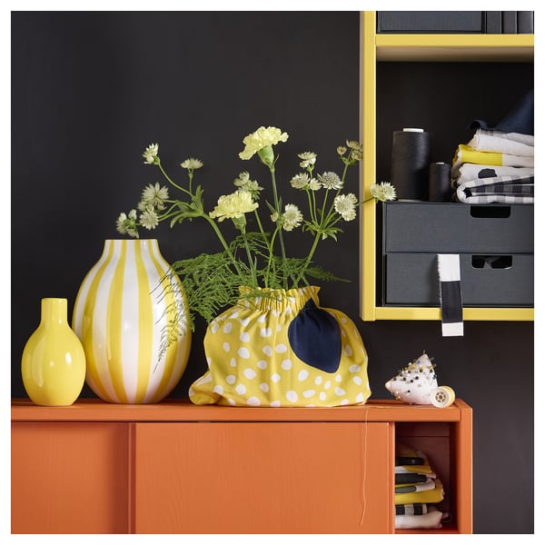 BUSKOPUNTIA pre-cut fabric, yellow black/white/dot pattern, 150x300 cm