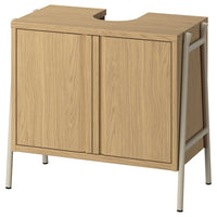 BYASJÖN wash-basin base cabinet, with doors oak effect, 66x37x59 cm
