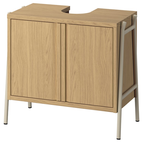 BYASJÖN wash-basin base cabinet, with doors oak effect, 66x37x59 cm
