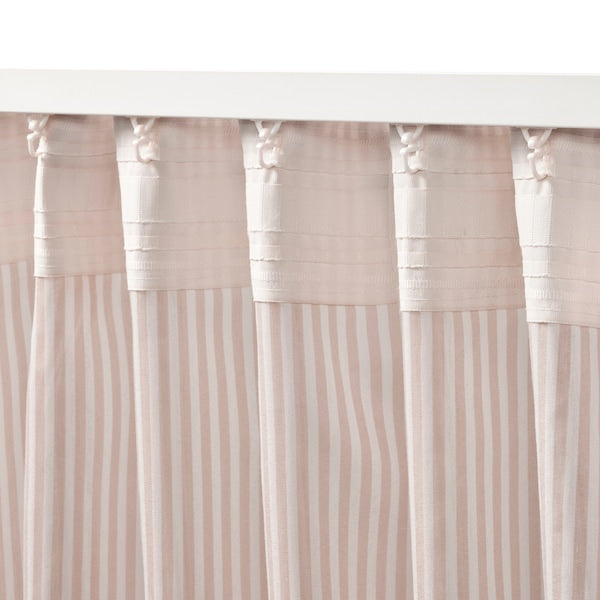 BYMOTT curtains, 1 pair, white/beige striped/with heading tape, 120x300 cm