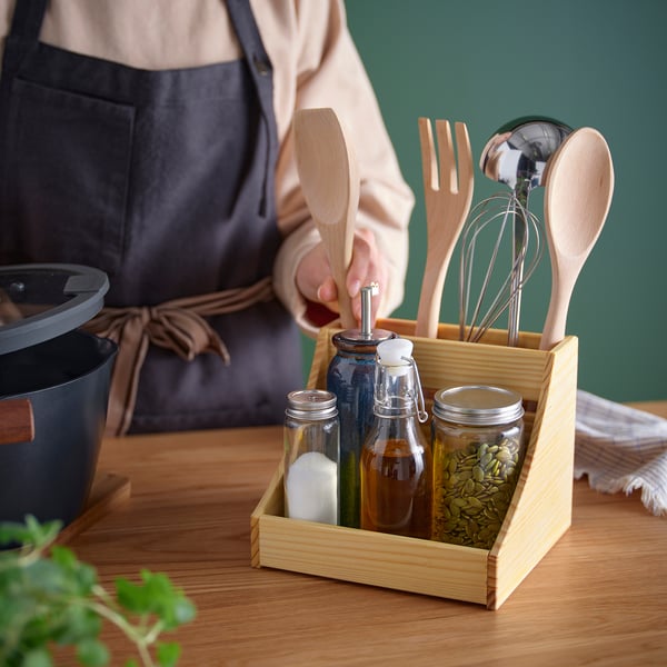 CHOKLADHAJ kitchen countertop organiser, wood, 20x18x16 cm