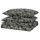 DAGGBJÖRNBÄR duvet cover and 2 pillowcases, dark green/floral pattern, 240x220/50x80 cm