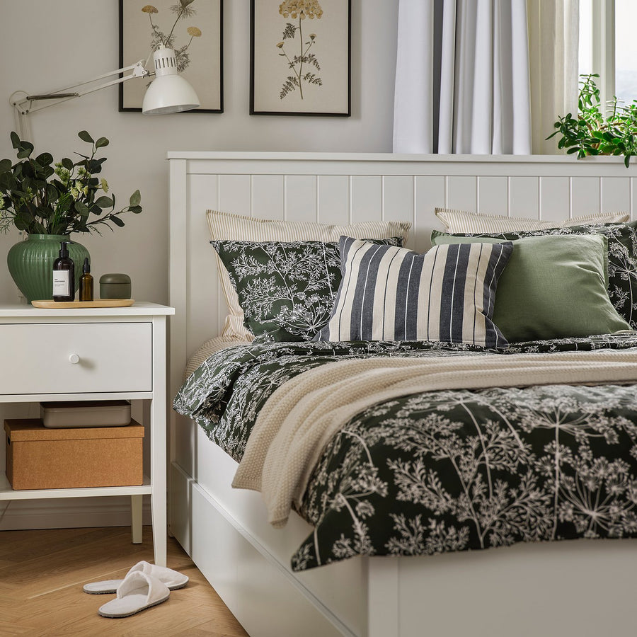 DAGGBJÖRNBÄR duvet cover and pillowcase, dark green/floral pattern, 150x200/50x80 cm