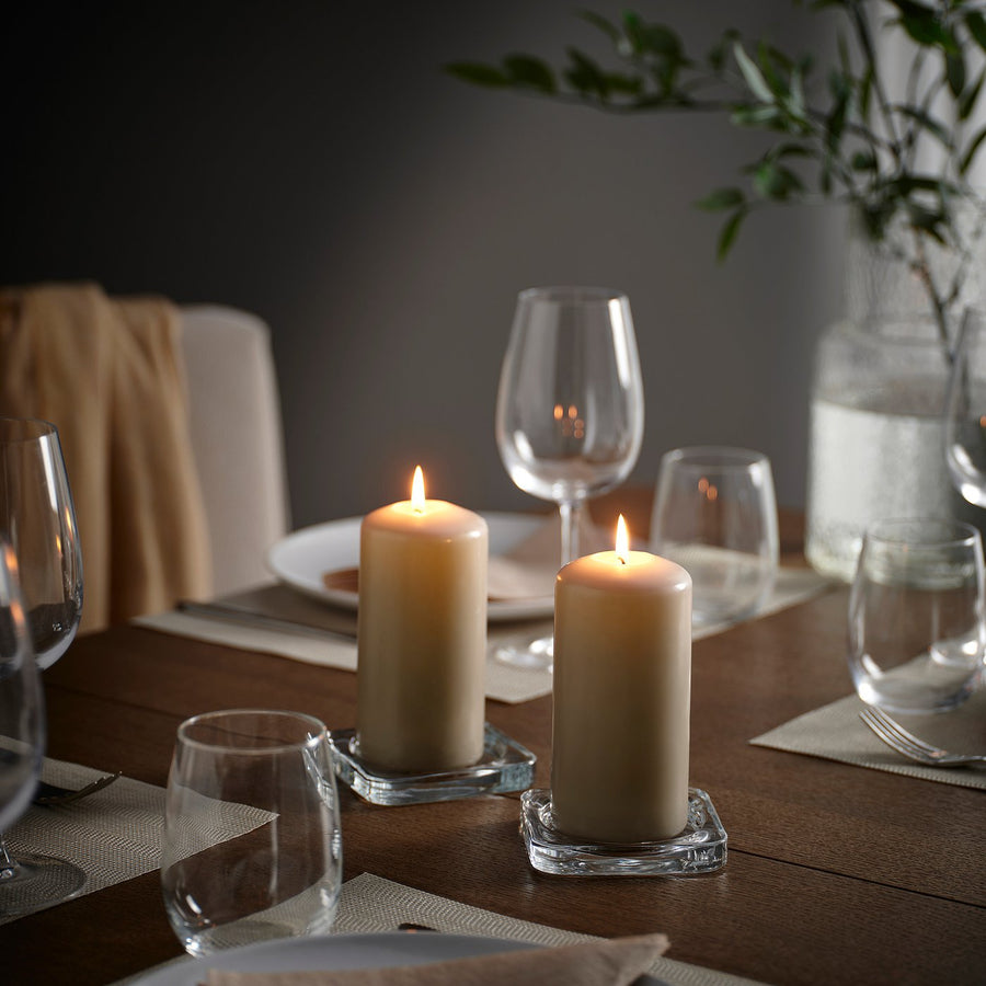 DAGLIGEN unscented pillar candle, grey-beige, 14 cm 40 hr