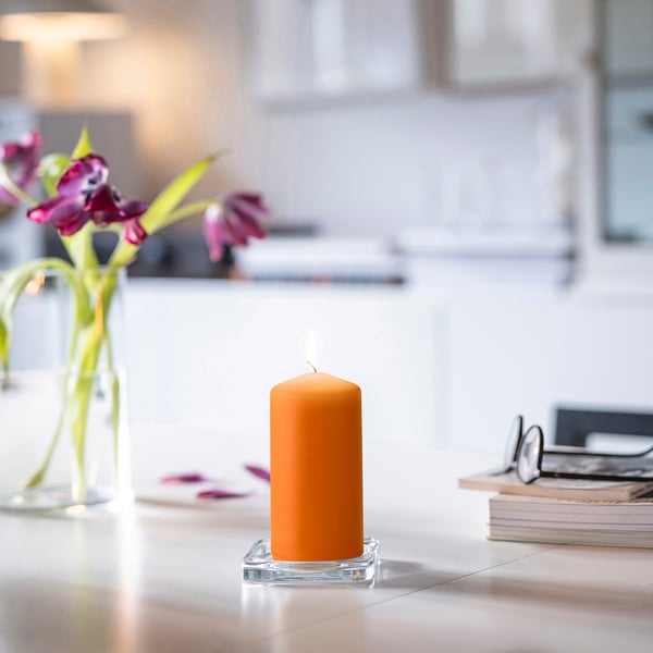 DAGLIGEN unscented pillar candle, dark orange, 14 cm