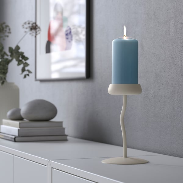 DAGLIGEN unscented pillar candle, dark grey-blue, 14 cm