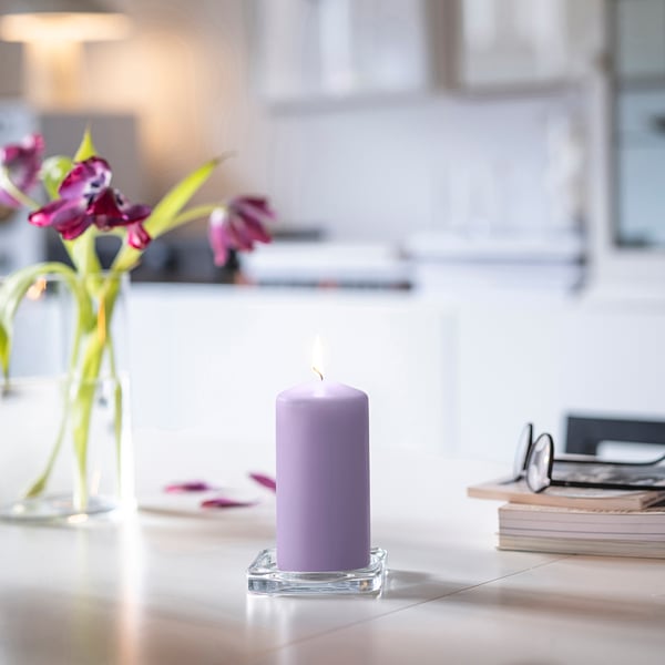DAGLIGEN unscented pillar candle, lilac, 14 cm