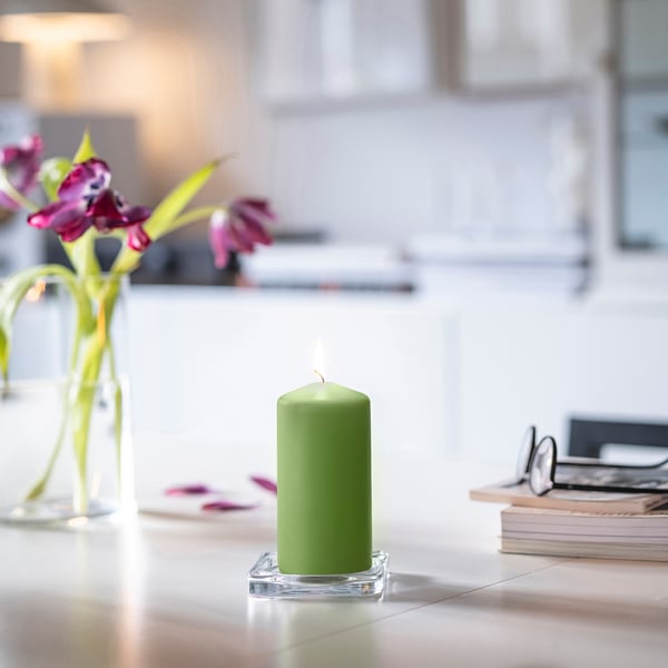 DAGLIGEN unscented pillar candle, green, 6.8 cm