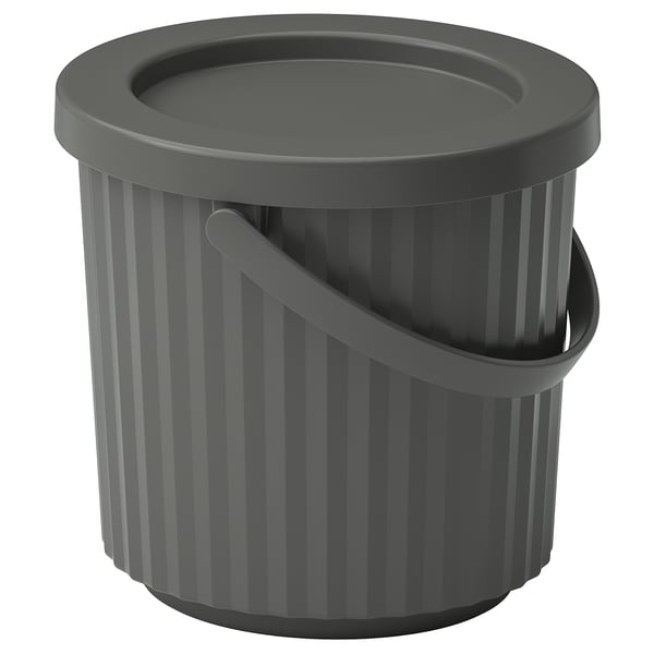 DAMMÄNG bin with lid, dark grey, 8 l