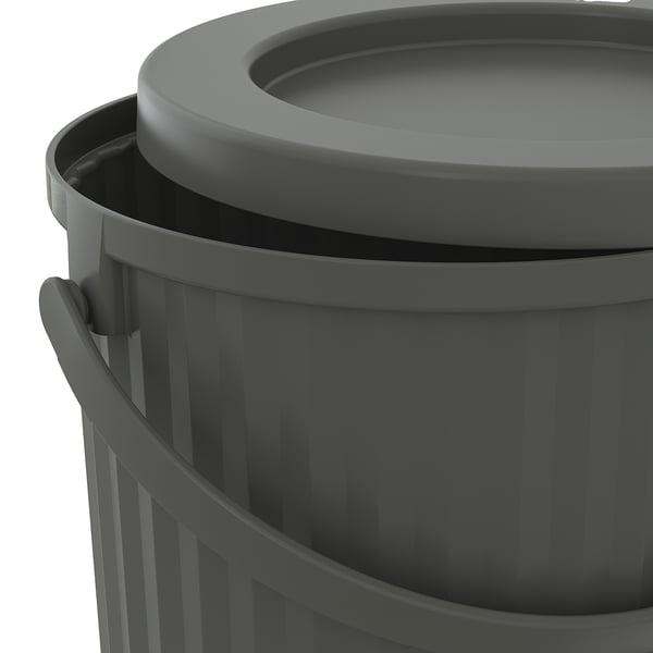 DAMMÄNG bin with lid, dark grey, 8 l
