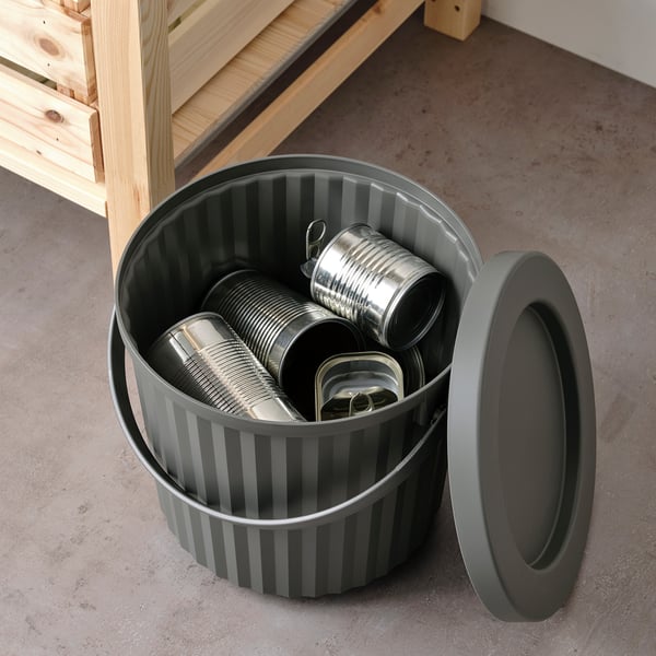 DAMMÄNG bin with lid, dark grey, 8 l