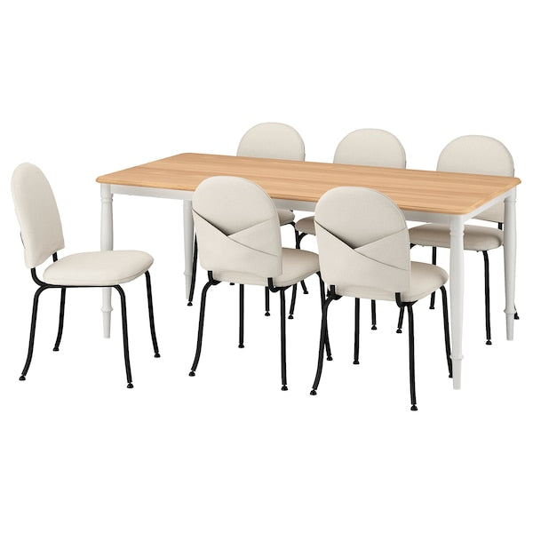 DANDERYD / EBBALYCKE - Table and 6 chairs, white oak veneer/Idekulla beige,180 cm