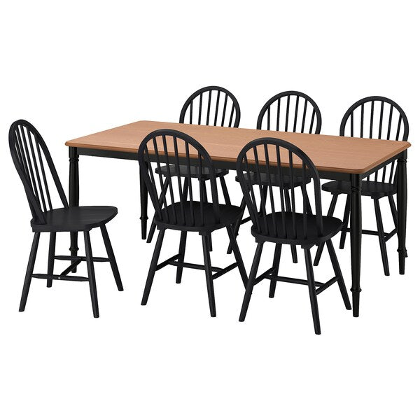 DANDERYD / SKOGSTA - Table and 6 chairs, pine veneer black/black,180 cm