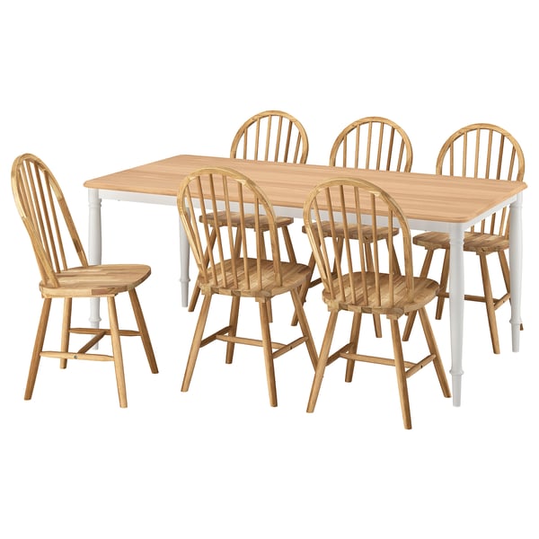 DANDERYD / SKOGSTA table and 6 chairs, oak veneer white/acacia, 180 cm