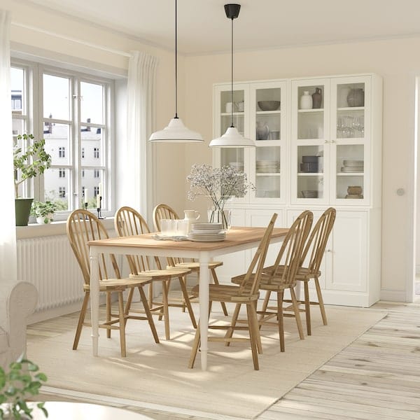 Ikea DANDERYD / SKOGSTA - Table and 6 chairs, white/acacia oak veneer,180 cm